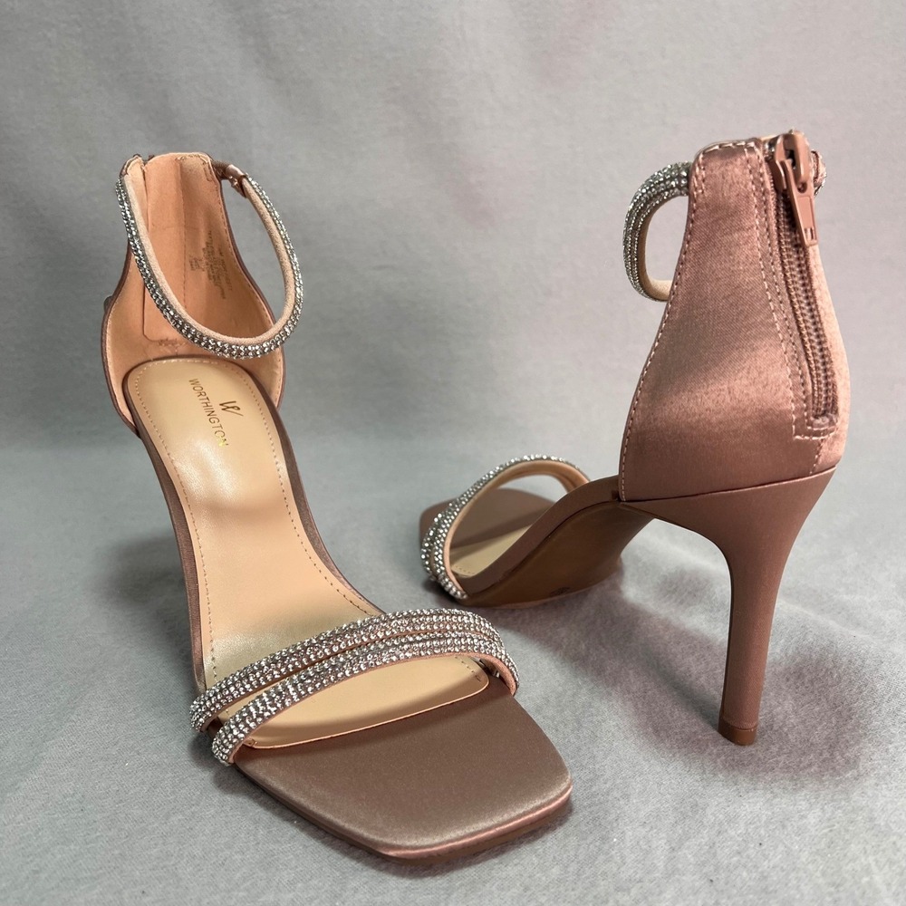 Worthington "Fiesty" Natural Rhinestone Strappy Heels Dressy‎ Formal Party 7.5